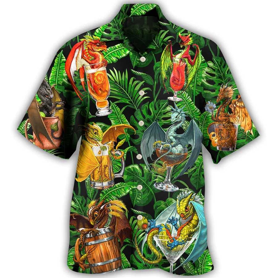 Dragon Drinking Aloha Hawaiian Shirt For Summer, Dragon Tropical Style Hawaiian Shirts Outfit For Men Women, Dragon Lovers - Amzanimalsgift