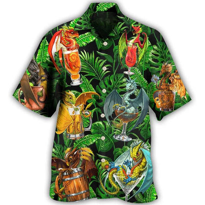 Dragon Drinking Aloha Hawaiian Shirt For Summer, Dragon Tropical Style Hawaiian Shirts Outfit For Men Women, Dragon Lovers - Amzanimalsgift