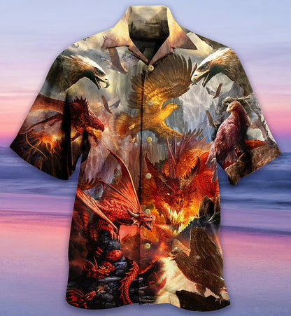 Dragon Eagle Hawaiian Shirt For Summer, Dragon Fight With The Eagle Hawaiian Shirts Outfit For Men Women, Dragon Lovers - Amzanimalsgift