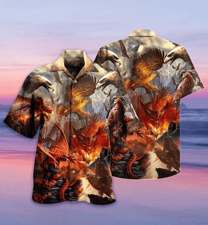 Dragon Eagle Hawaiian Shirt For Summer, Dragon Fight With The Eagle Hawaiian Shirts Outfit For Men Women, Dragon Lovers - Amzanimalsgift