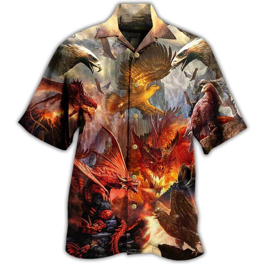 Dragon Eagle Hawaiian Shirt For Summer, Dragon Fight With The Eagle Hawaiian Shirts Outfit For Men Women, Dragon Lovers - Amzanimalsgift