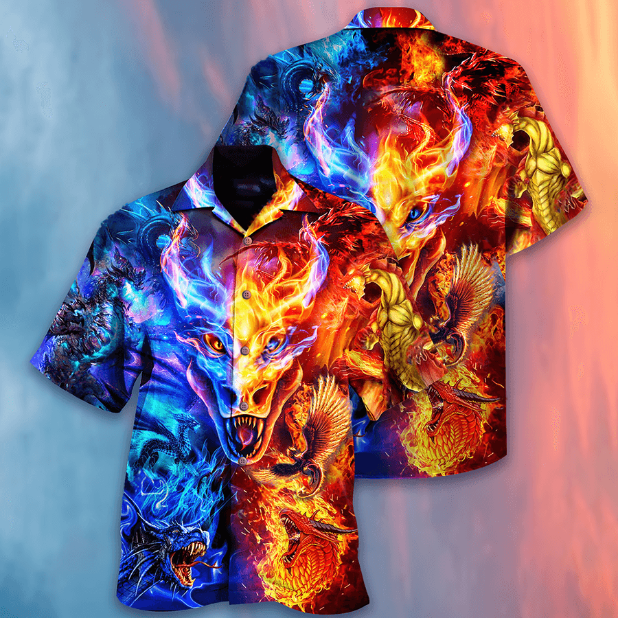 Dragon Fire And Water Aloha Hawaiian Shirt For Summer, Dragon Love Life Amazing Galaxy Sky Hawaiian Shirts Outfit For Men Women, Dragon Lovers - Amzanimalsgift