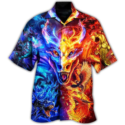 Dragon Fire And Water Aloha Hawaiian Shirt For Summer, Dragon Love Life Amazing Galaxy Sky Hawaiian Shirts Outfit For Men Women, Dragon Lovers - Amzanimalsgift