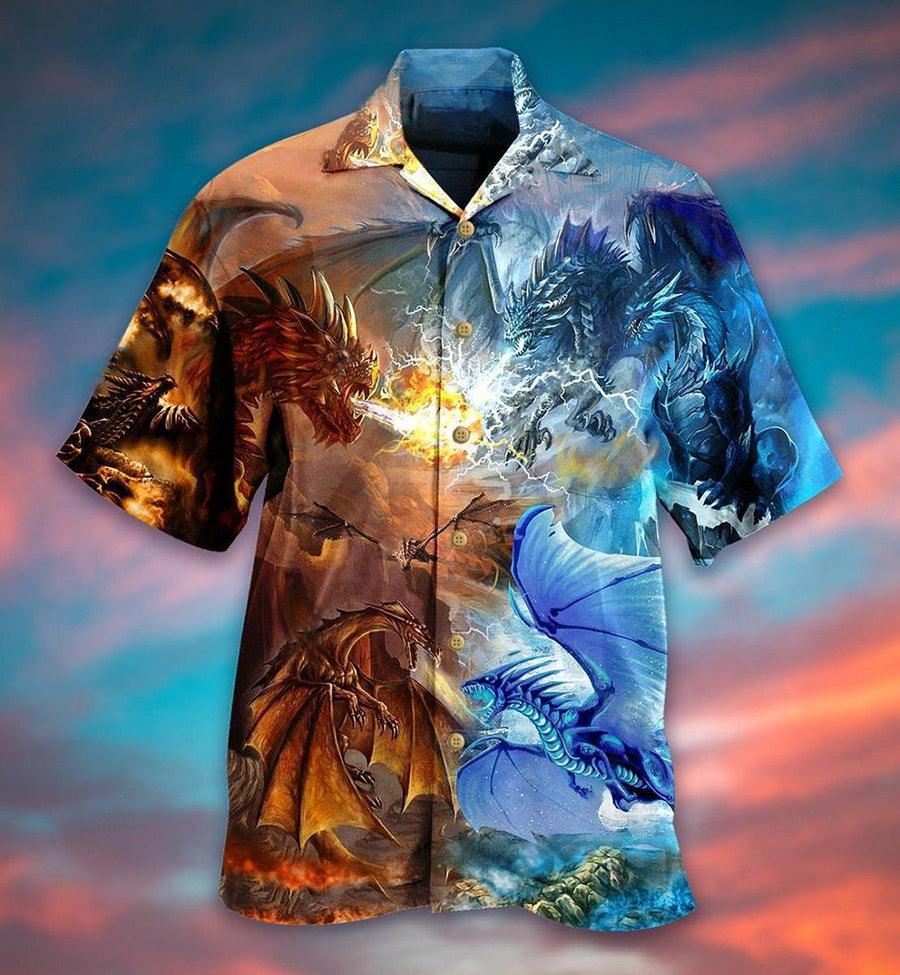 Dragon Fire And Water Combat Aloha Hawaiian Shirt For Summer, Dragon Amazing Hawaiian Shirts Outfit For Men Women, Dragon Lovers - Amzanimalsgift