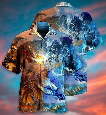 Dragon Fire And Water Combat Aloha Hawaiian Shirt For Summer, Dragon Amazing Hawaiian Shirts Outfit For Men Women, Dragon Lovers - Amzanimalsgift