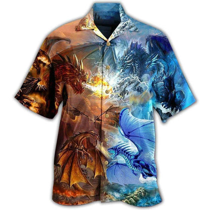 Dragon Fire And Water Combat Aloha Hawaiian Shirt For Summer, Dragon Amazing Hawaiian Shirts Outfit For Men Women, Dragon Lovers - Amzanimalsgift