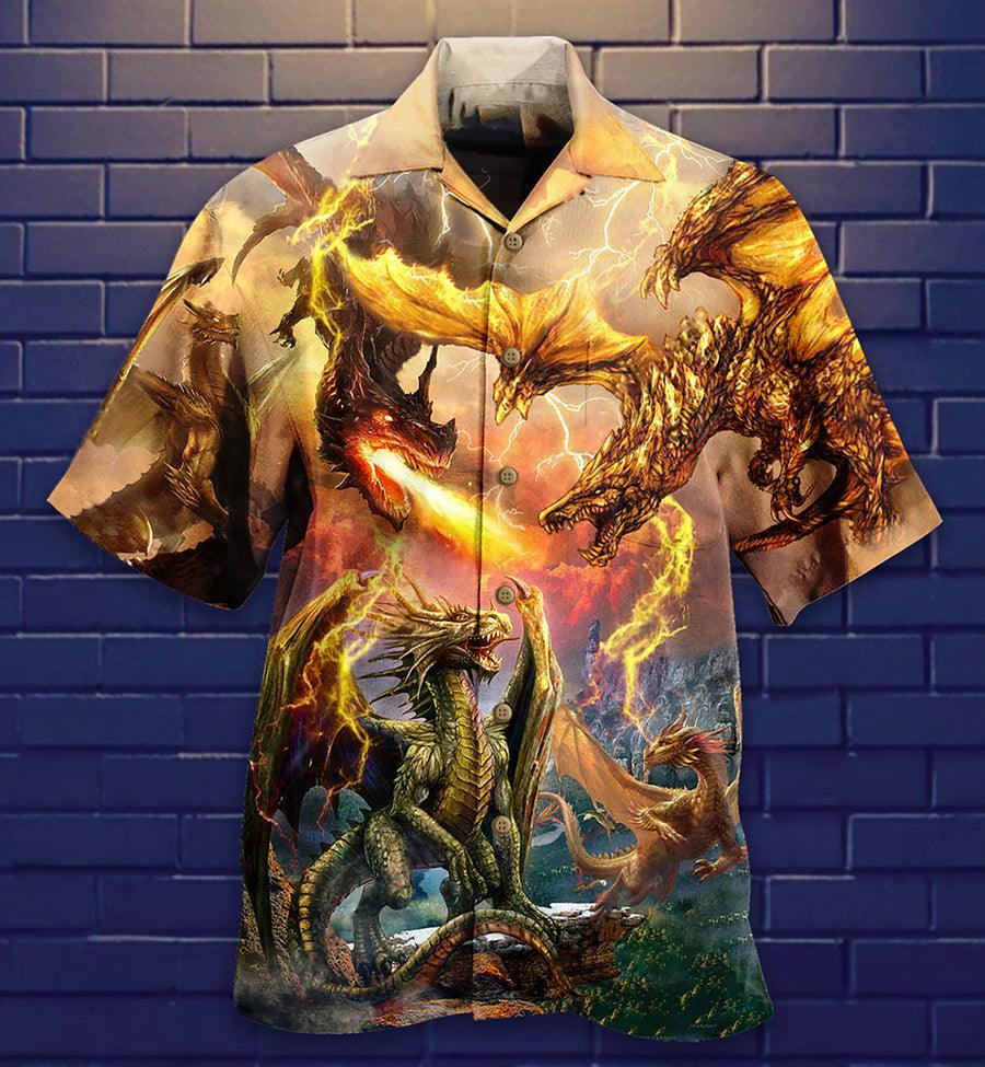 Dragon Fire Combat Aloha Hawaiian Shirt For Summer, Dragon Fight To Defend The Territory Hawaiian Shirts Outfit For Men Women, Dragon Lovers - Amzanimalsgift