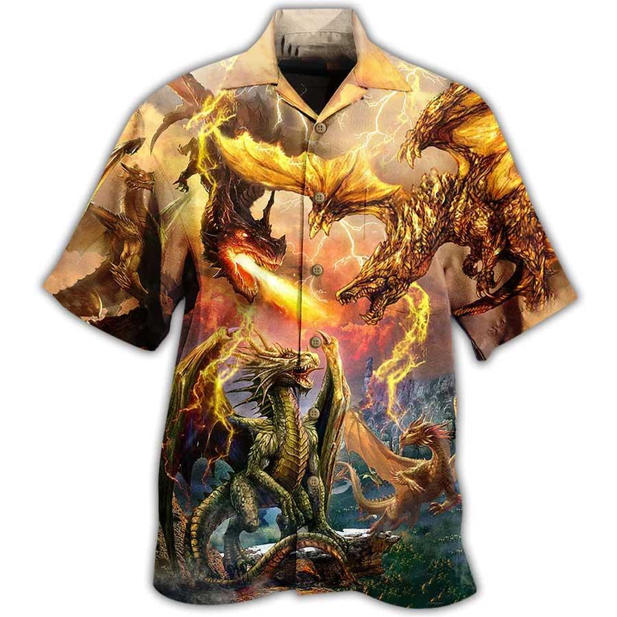 Dragon Fire Combat Aloha Hawaiian Shirt For Summer, Dragon Fight To Defend The Territory Hawaiian Shirts Outfit For Men Women, Dragon Lovers - Amzanimalsgift