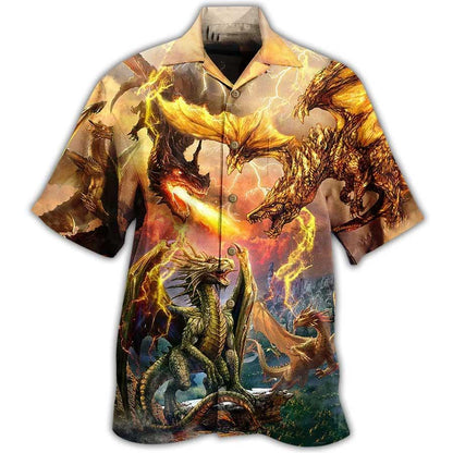 Dragon Fire Combat Aloha Hawaiian Shirt For Summer, Dragon Fight To Defend The Territory Hawaiian Shirts Outfit For Men Women, Dragon Lovers - Amzanimalsgift