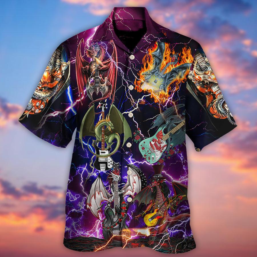 Dragon Guitar Aloha Hawaiian Shirt For Summer, Dragon Play Guitar Until They Die Hawaiian Shirts Outfit For Men Women, Dragon Lovers - Amzanimalsgift