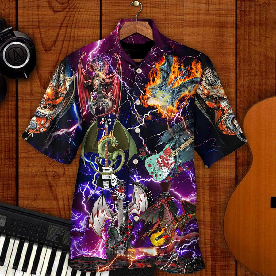 Dragon Guitar Aloha Hawaiian Shirt For Summer, Dragon Play Guitar Until They Die Hawaiian Shirts Outfit For Men Women, Dragon Lovers - Amzanimalsgift