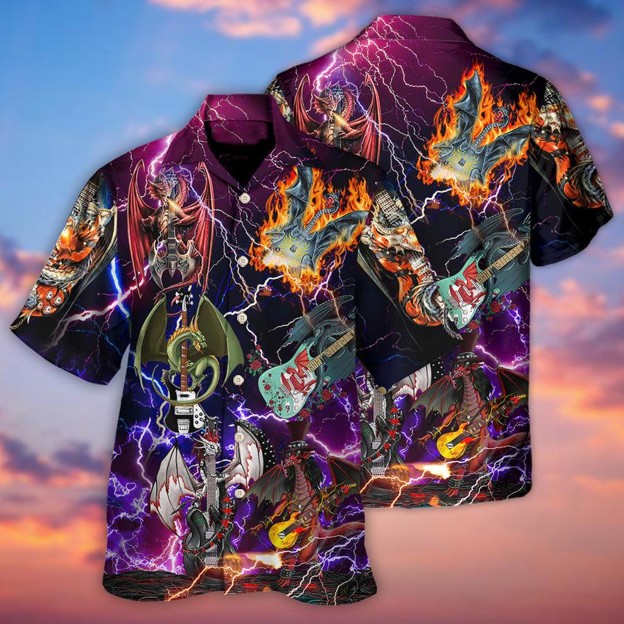 Dragon Guitar Aloha Hawaiian Shirt For Summer, Dragon Play Guitar Until They Die Hawaiian Shirts Outfit For Men Women, Dragon Lovers - Amzanimalsgift