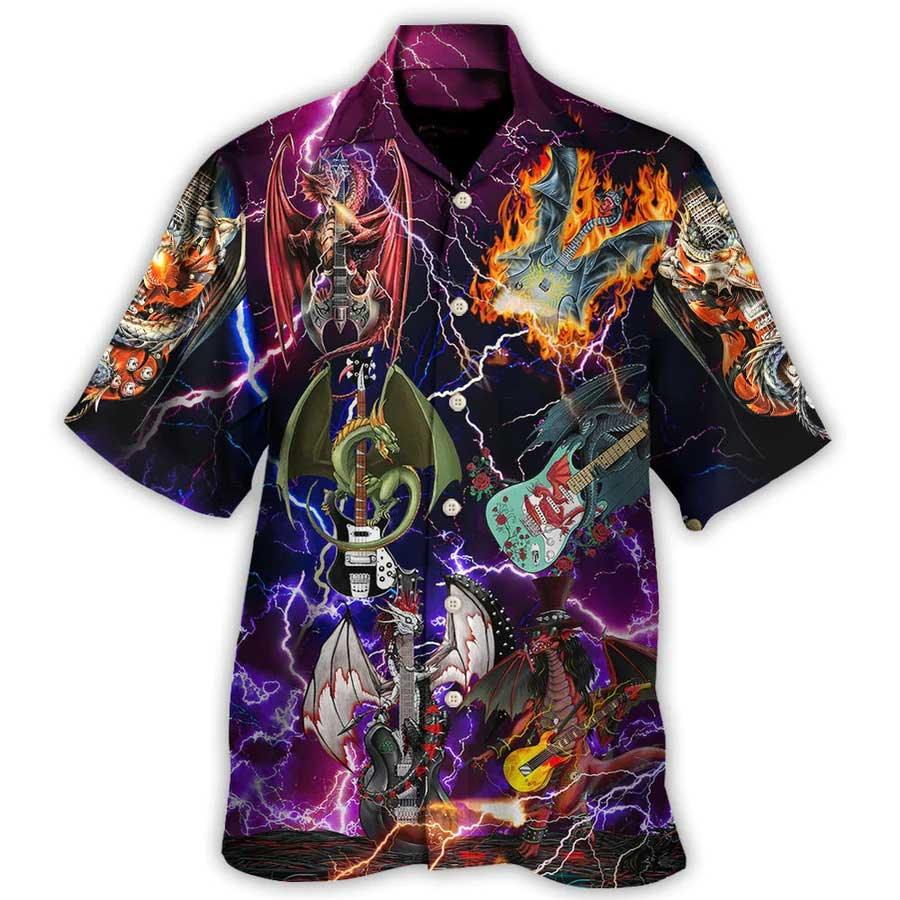 Dragon Guitar Aloha Hawaiian Shirt For Summer, Dragon Play Guitar Until They Die Hawaiian Shirts Outfit For Men Women, Dragon Lovers - Amzanimalsgift