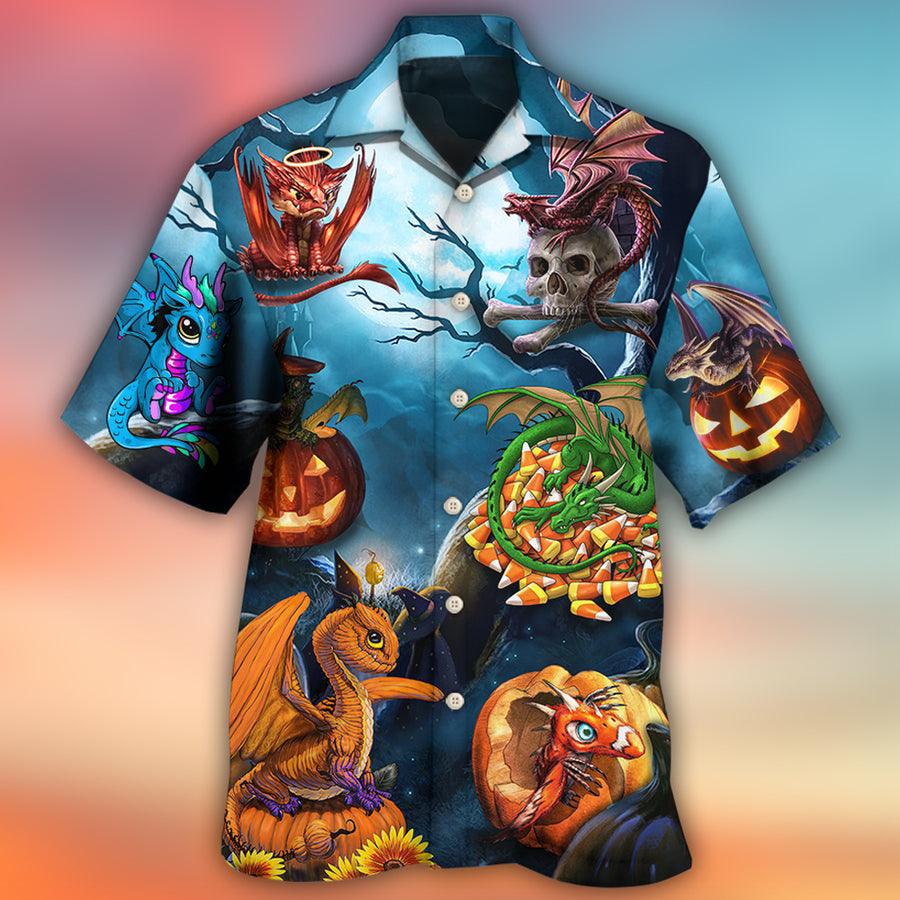 Dragon Halloween Aloha Hawaiian Shirt For Summer, Dragon Pumpkin Scary Sky Night Hawaiian Shirts Outfit For Men Women, Dragon Lovers - Amzanimalsgift