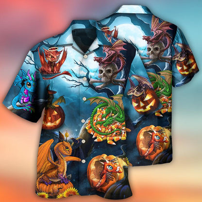 Dragon Halloween Aloha Hawaiian Shirt For Summer, Dragon Pumpkin Scary Sky Night Hawaiian Shirts Outfit For Men Women, Dragon Lovers - Amzanimalsgift
