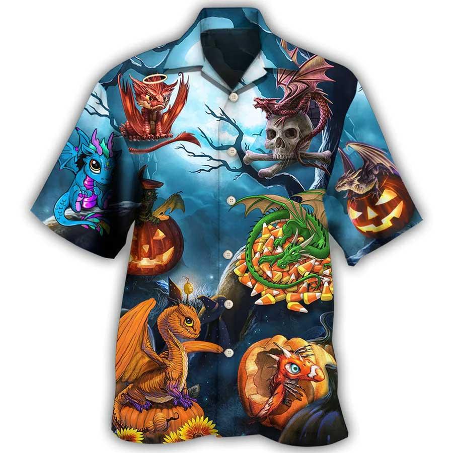 Dragon Halloween Aloha Hawaiian Shirt For Summer, Dragon Pumpkin Scary Sky Night Hawaiian Shirts Outfit For Men Women, Dragon Lovers - Amzanimalsgift