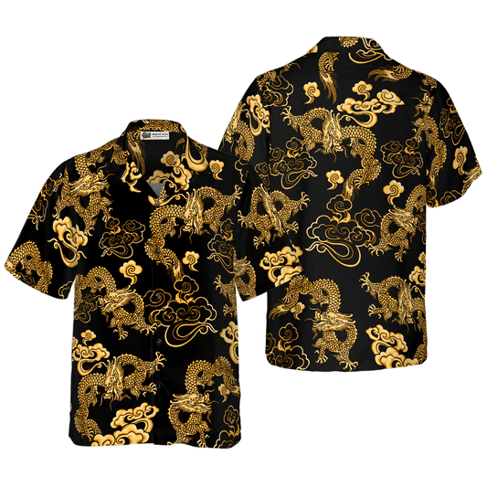 Dragon Hawaiian Shirt - Black Gold Oriental Dragon Hawaiian Shirt - Perfect Gift For Husband, Boyfriend, Friend, Family - Amzanimalsgift