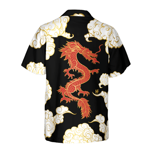 Dragon Hawaiian Shirt - Cool Chinese Dragon Black Red Cloud Hawaiian Shirt - Perfect Gift For Husband, Boyfriend, Friend, Family - Amzanimalsgift