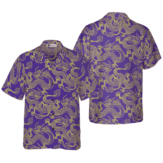 Dragon Hawaiian Shirt - Purple And Gold Edition Oriental Dragon Hawaiian Shirt - Perfect Gift For Husband, Boyfriend, Friend, Family - Amzanimalsgift