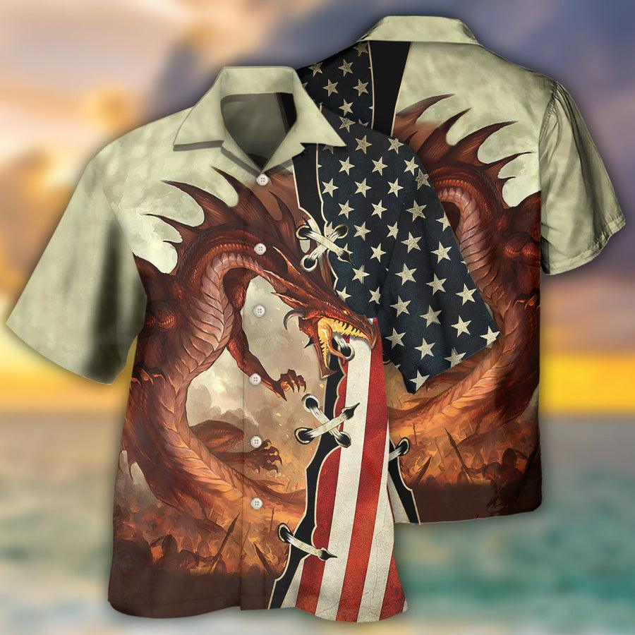 Dragon Independence Day Aloha Hawaiian Shirt For Summer, Dragon American Flag Hawaiian Shirts Outfit For Men Women, Dragon Lovers, 4th July - Amzanimalsgift