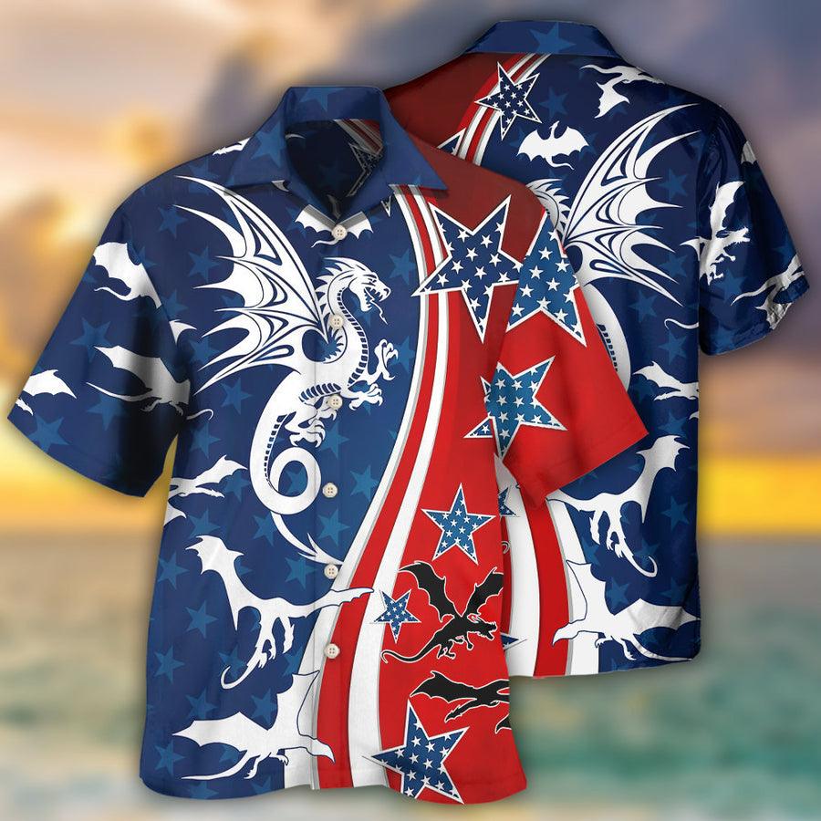 Dragon Independence Day Aloha Hawaiian Shirt For Summer, Dragon American Flag Hawaiian Shirts Outfit For Men Women, Dragon Lovers, 4th July - Amzanimalsgift