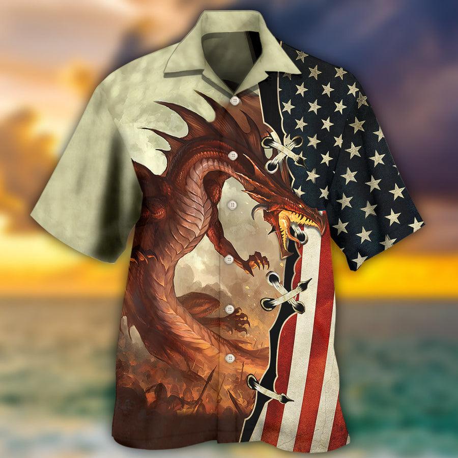 Dragon Independence Day Aloha Hawaiian Shirt For Summer, Dragon American Flag Hawaiian Shirts Outfit For Men Women, Dragon Lovers, 4th July - Amzanimalsgift