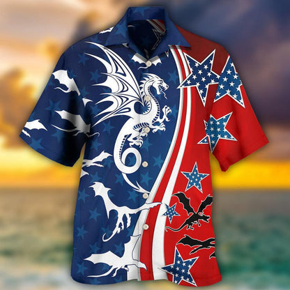 Dragon Independence Day Aloha Hawaiian Shirt For Summer, Dragon American Flag Hawaiian Shirts Outfit For Men Women, Dragon Lovers, 4th July - Amzanimalsgift
