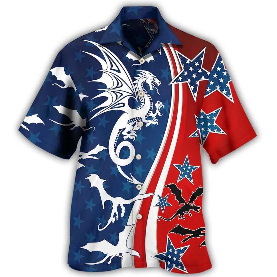 Dragon Independence Day Aloha Hawaiian Shirt For Summer, Dragon American Flag Hawaiian Shirts Outfit For Men Women, Dragon Lovers, 4th July - Amzanimalsgift