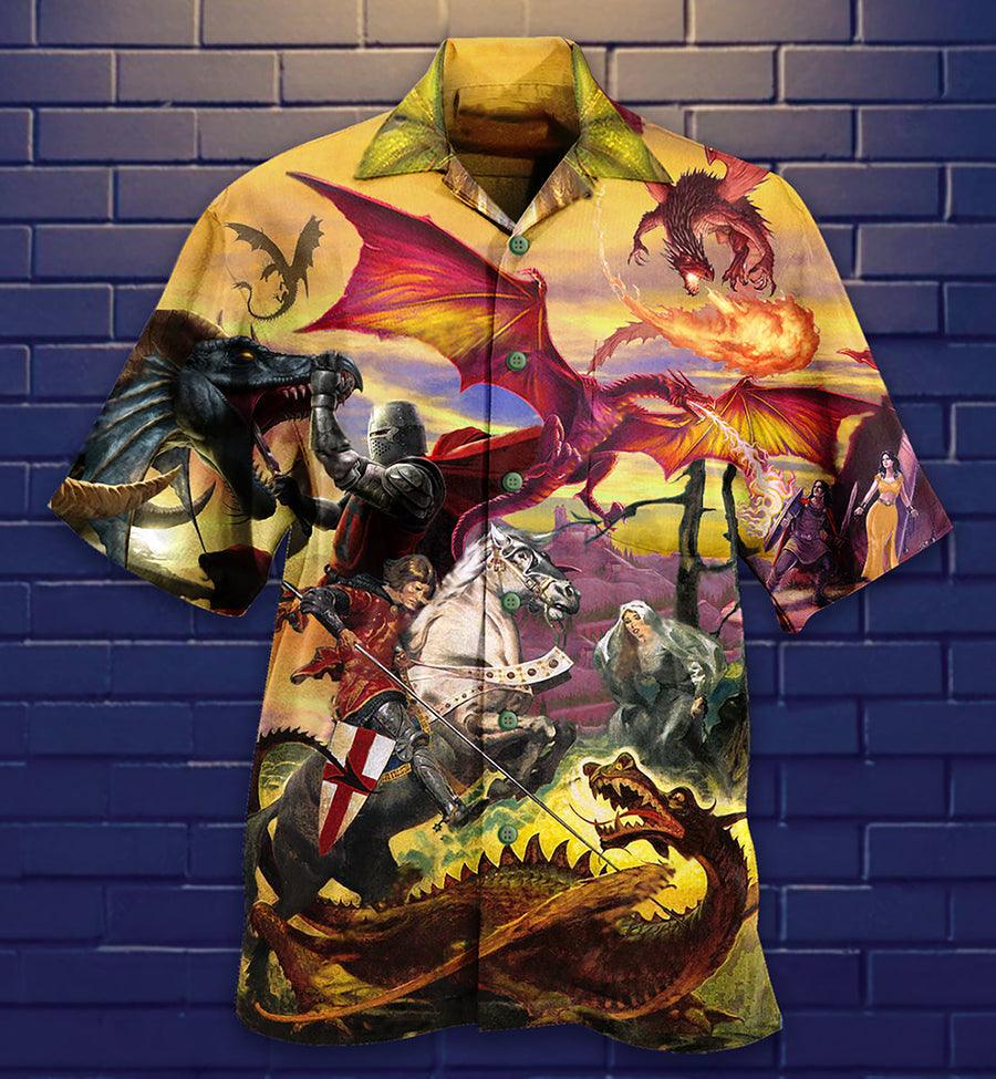 Dragon Knight Aloha Hawaiian Shirt For Summer, Dragon Fighting The Knights Hawaiian Shirts Outfit For Men Women, Dragon Lovers - Amzanimalsgift