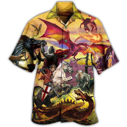 Dragon Knight Aloha Hawaiian Shirt For Summer, Dragon Fighting The Knights Hawaiian Shirts Outfit For Men Women, Dragon Lovers - Amzanimalsgift