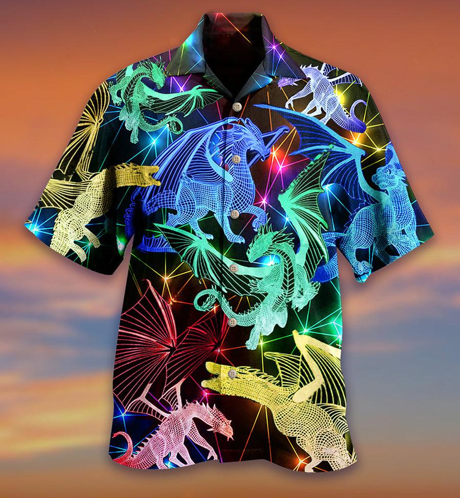 Dragon Neon Style Aloha Hawaiian Shirt For Summer, Dragon Love Life Hawaiian Shirts Outfit For Men Women, Dragon Lovers - Amzanimalsgift