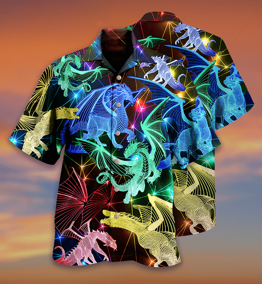 Dragon Neon Style Aloha Hawaiian Shirt For Summer, Dragon Love Life Hawaiian Shirts Outfit For Men Women, Dragon Lovers - Amzanimalsgift