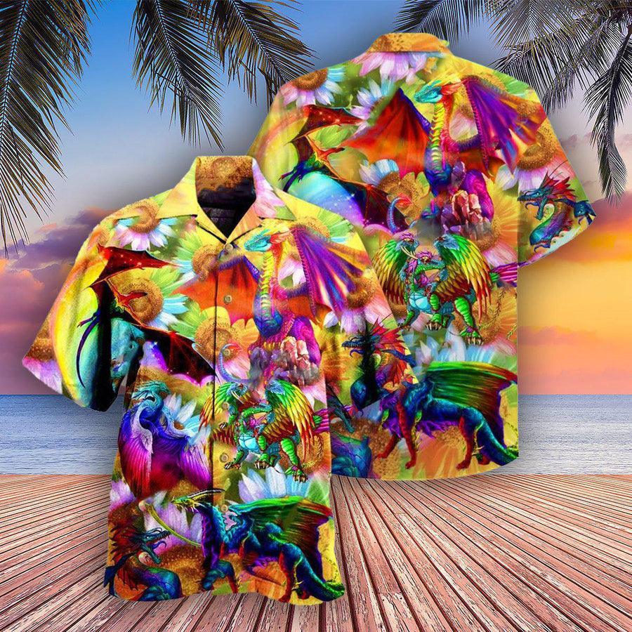 Dragon Rainbow Aloha Hawaiian Shirt For Summer, Dragon Keep Calm And Pride On LGBT Hawaiian Shirts Outfit For Men Women, Dragon Lovers - Amzanimalsgift