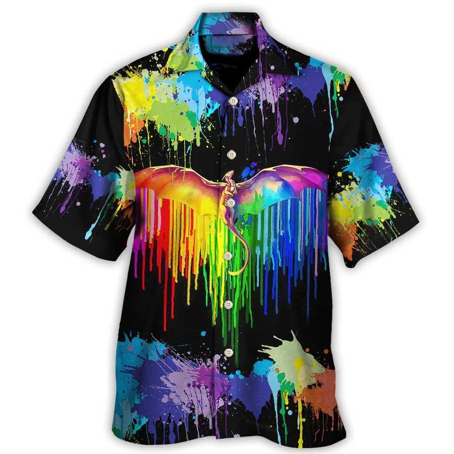 Dragon Rainbow Aloha Hawaiian Shirt For Summer, LGBT Pride Dragon The Color Of Happiness Hawaiian Shirts Outfit For Men Women, Dragon Lovers - Amzanimalsgift