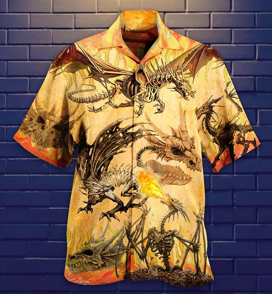 Dragon Skeleton Aloha Hawaiian Shirt For Summer, Dragon Skull Fighting On Desert Hawaiian Shirts Outfit For Men Women, Dragon Lovers - Amzanimalsgift