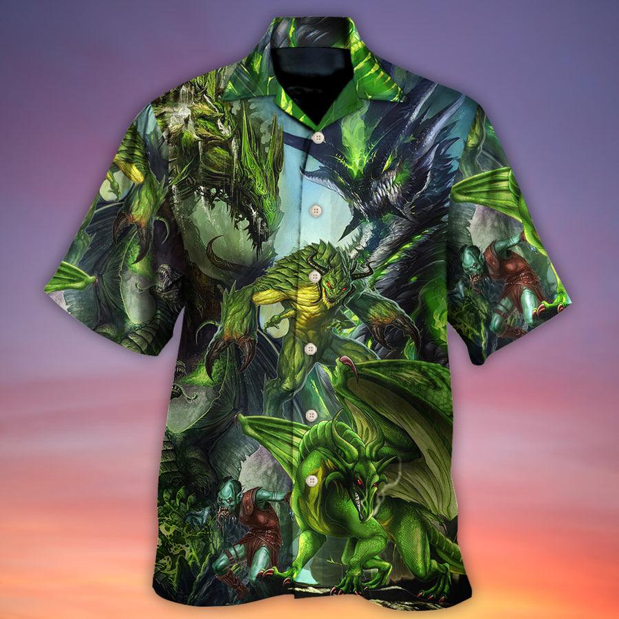 Dragon Skull Hawaiian Shirt For Summer, Dragon Green Skull Love Art Style Hawaiian Shirts Outfit For Men Women, Dragon Lovers - Amzanimalsgift