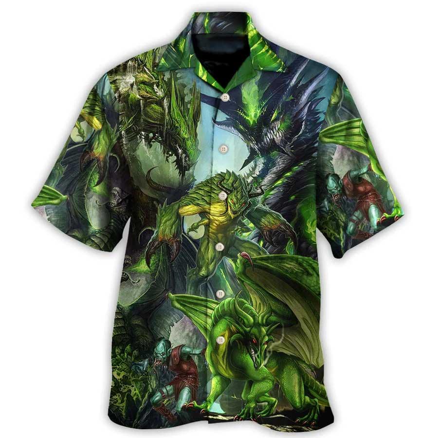 Dragon Skull Hawaiian Shirt For Summer, Dragon Green Skull Love Art Style Hawaiian Shirts Outfit For Men Women, Dragon Lovers - Amzanimalsgift