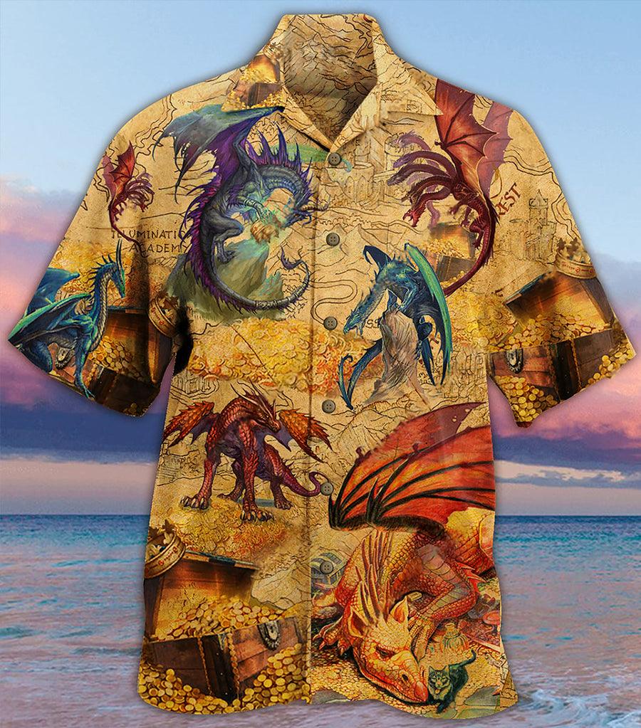 Dragon Vintage Aloha Hawaiian Shirt For Summer, Dragon Gold Amazing Hawaiian Shirts Outfit For Men Women, Dragon Lovers - Amzanimalsgift