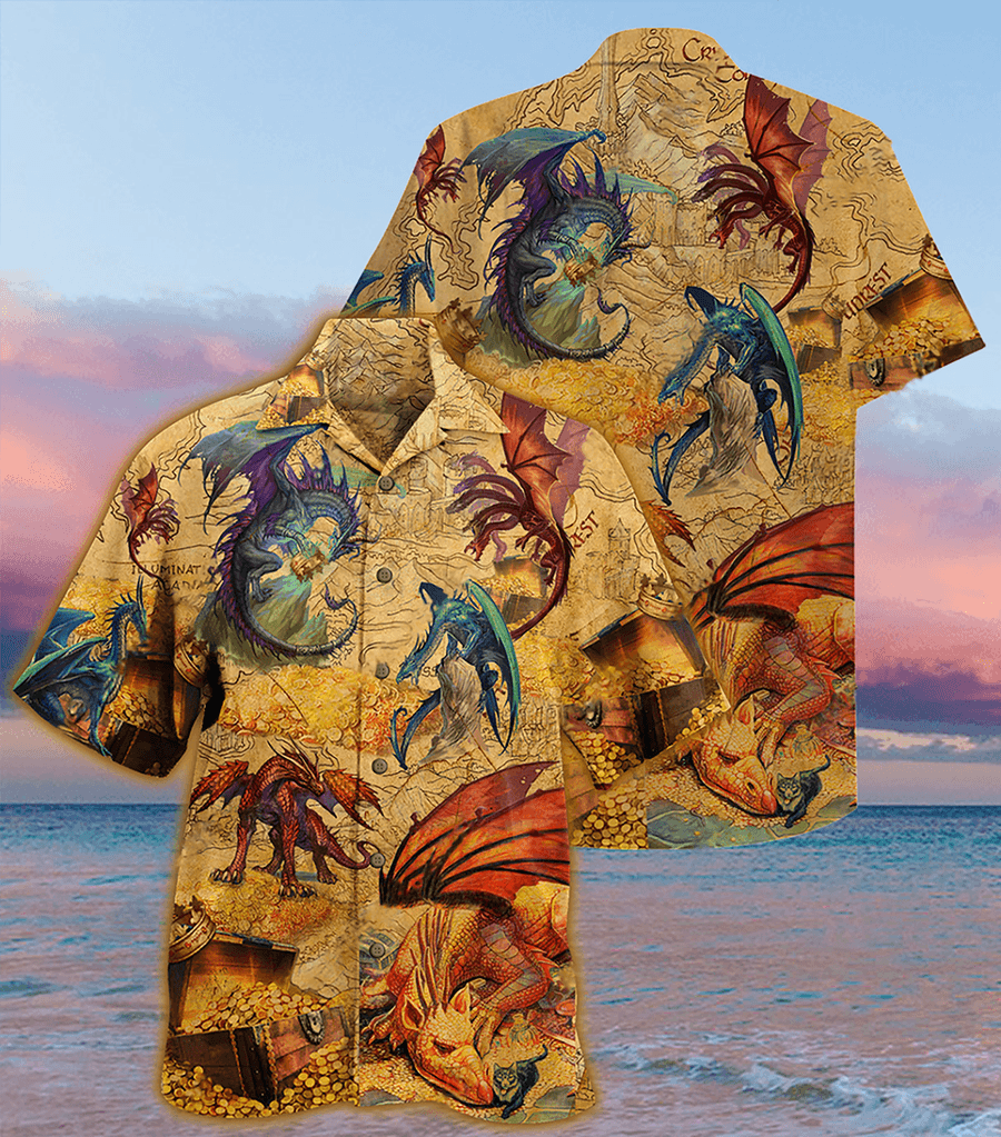 Dragon Vintage Aloha Hawaiian Shirt For Summer, Dragon Gold Amazing Hawaiian Shirts Outfit For Men Women, Dragon Lovers - Amzanimalsgift