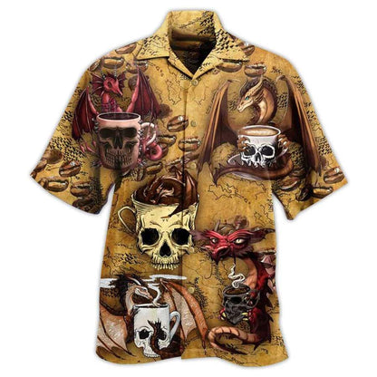 Dragon Vintage Aloha Hawaiian Shirt For Summer, Dragon Love Coffee And Skull Hawaiian Shirts Outfit For Men Women, Dragon Lovers - Amzanimalsgift
