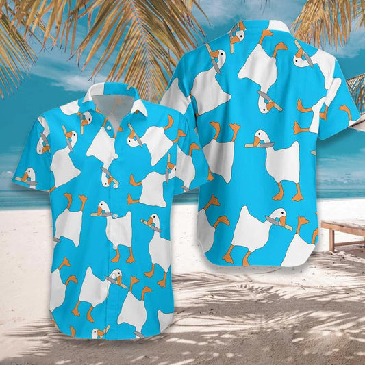 Duck Hawaiian Shirt, A Dangerous Duck With Knife Aloha Shirt For Men Women - Perfect Gift For Duck Lovers, Husband, Boyfriend, Friend, Family - Amzanimalsgift
