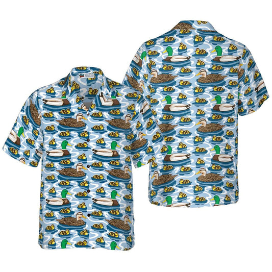 Duck Hawaiian Shirt, Rouen Duck Family Swimming Aloha Shirt For Men Women - Perfect Gift For Duck Lovers, Husband, Boyfriend, Friend, Family - Amzanimalsgift