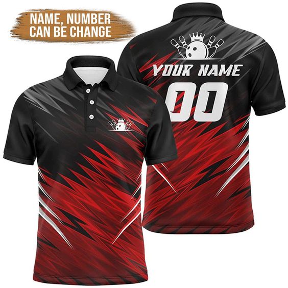 Bowling Custom Men Polo Shirt - Custom Name Red and Black Personalized Bowling Polo Shirt - Perfect Gift For Friend, Family