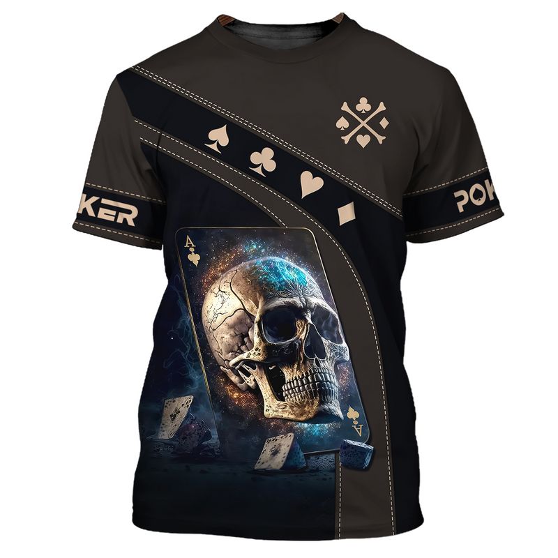 Customized Poker Shirt, Dark Skull Ace Card Shirts, Perfect Outfit For Poker Players