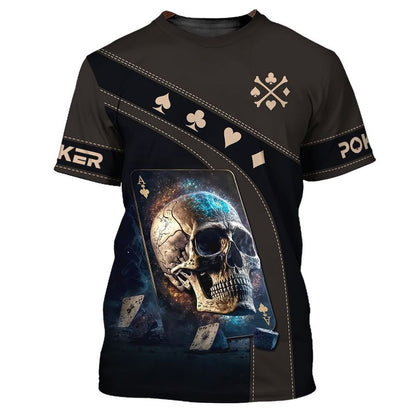 Customized Poker Shirt, Dark Skull Ace Card Shirts, Perfect Outfit For Poker Players