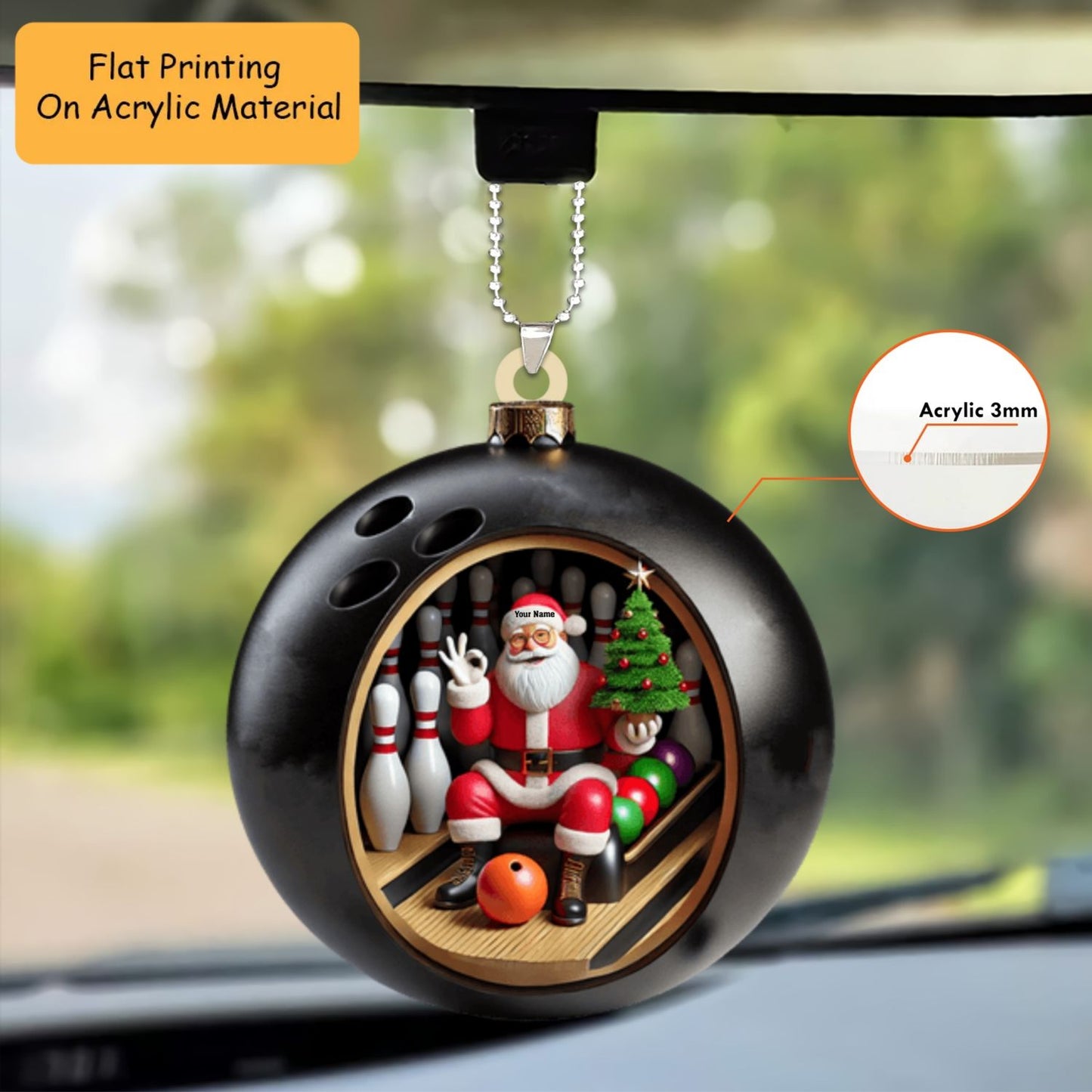 Personalized Bowling Ball Home Decor  Acrylic Ornament, Bowling Christmas Keychain, Car Ornament, Christmas Ornament Gifts