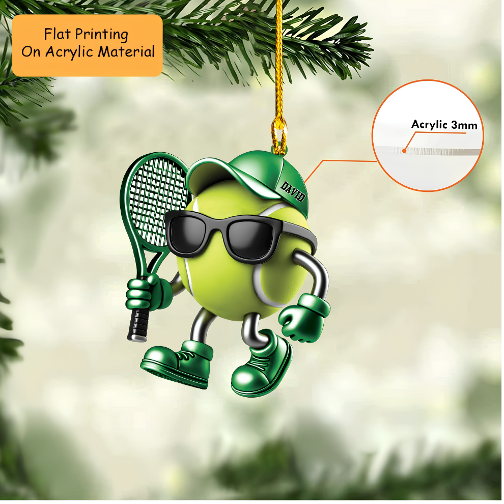 Personalized Tennis Christmas Ornament, Cool Metallic Tennis Mascot, Custom Ornament Christmas Gift, Keychain Tennis, Car Ornament Tennis