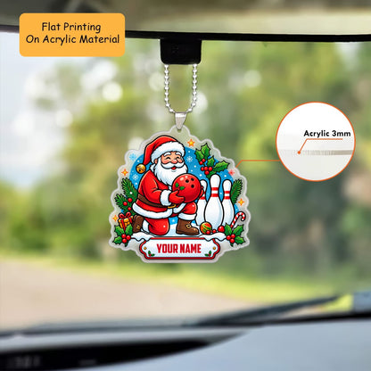 Personalized Bowling Christmas Ornament, Kneeling Santa Bowling Ball, Custom Ornament Christmas Gift, Keychain Bowling, Car Ornament Bowling