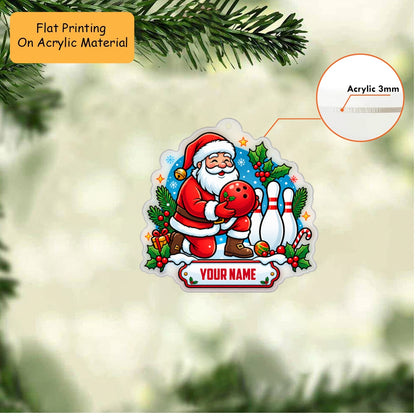 Personalized Bowling Christmas Ornament, Kneeling Santa Bowling Ball, Custom Ornament Christmas Gift, Keychain Bowling, Car Ornament Bowling
