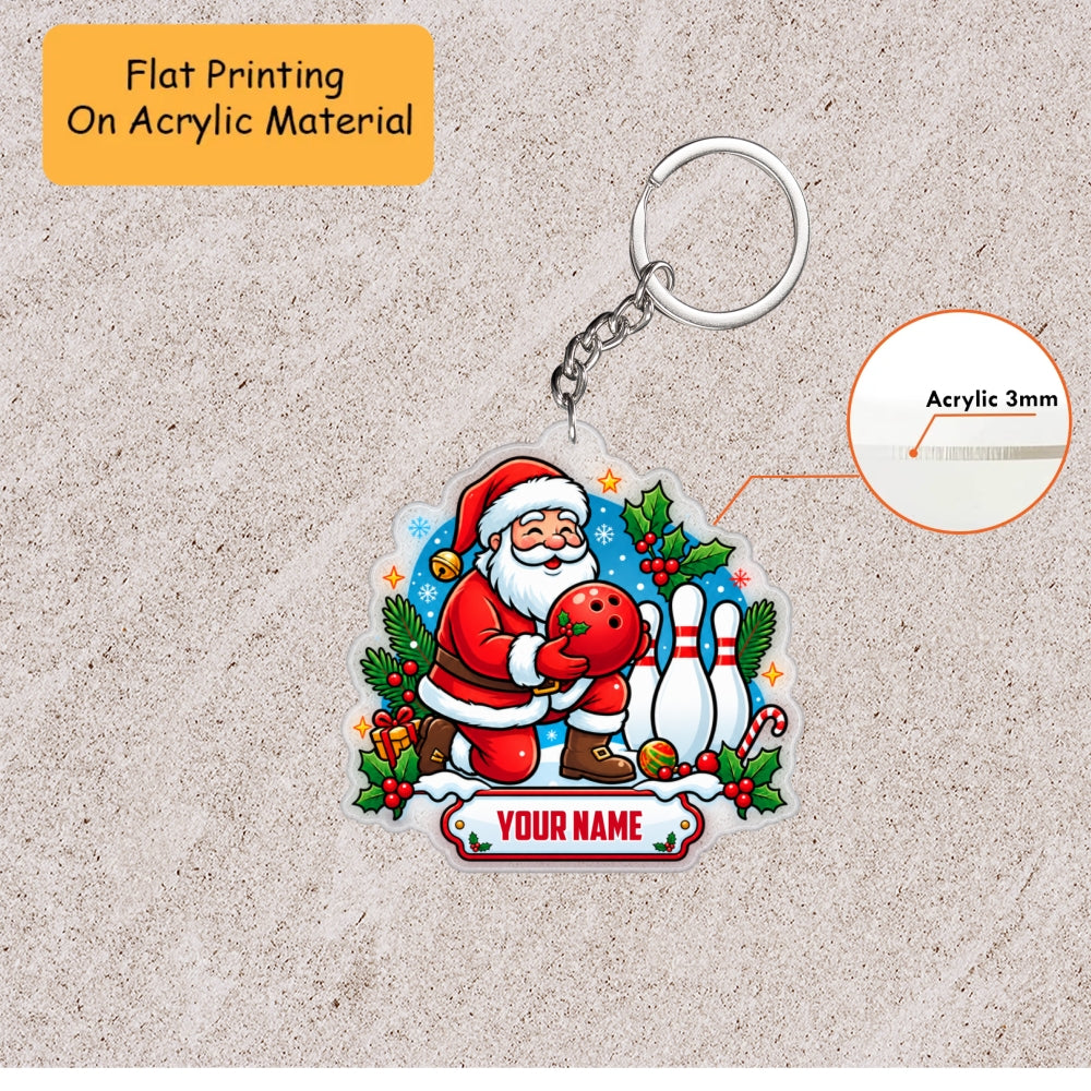 Personalized Bowling Christmas Ornament, Kneeling Santa Bowling Ball, Custom Ornament Christmas Gift, Keychain Bowling, Car Ornament Bowling